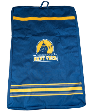 Custom garment bag in your team colours, with your logo. Keeps game jerseys hanging, wrinkle-free, and off the dressing room floor.