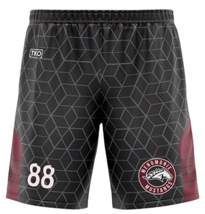 Black athletic shorts with geometric pattern, number 88, and logo on a white background