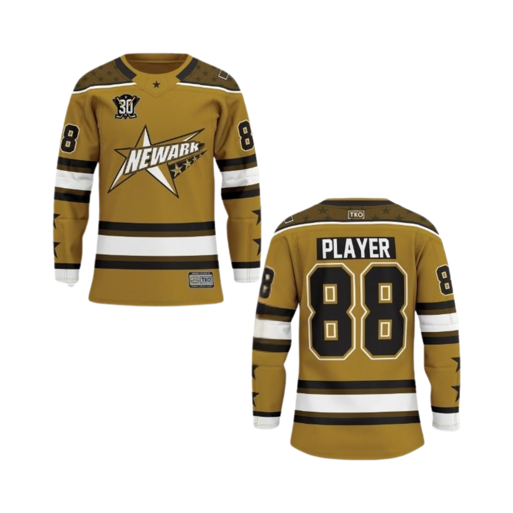 Gold hockey jersey with 'Newark' and number '88' on a white background