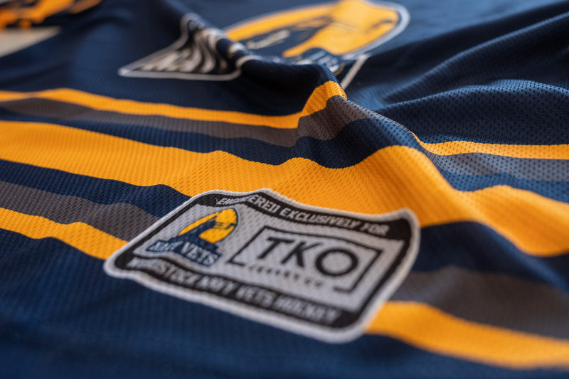 Close-up of a sublimated broomball jersey