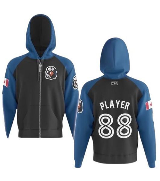 Elite Full Zip Hoodie | Black with Blue Sleeves